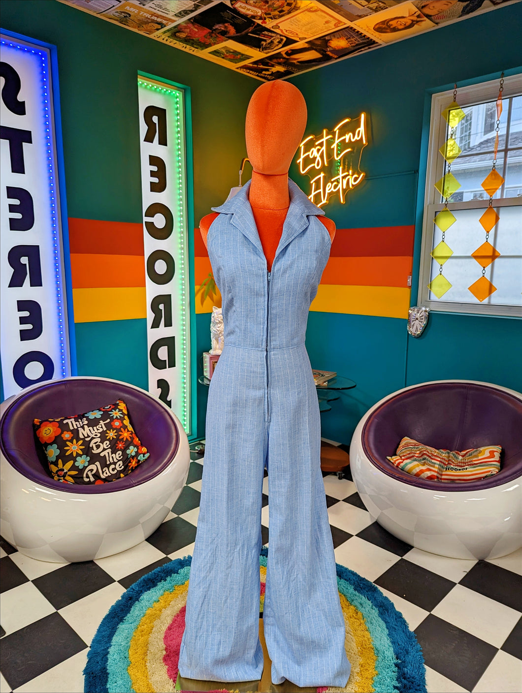 Vintage 70s Baby Blue Jumpsuit SM